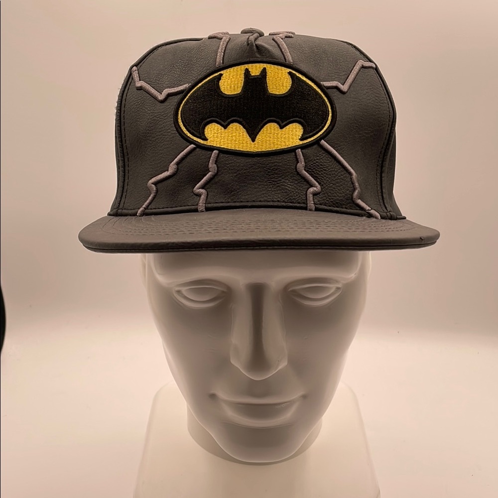 Adult Batman Logo SnapBack Adjustable Cap Straight Brim Pleather DC Comics